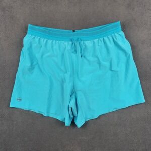 Janji AFO Running Shorts Mens Large Cyan Blue 5.5 Inch Inseam Lined Zip Pocket